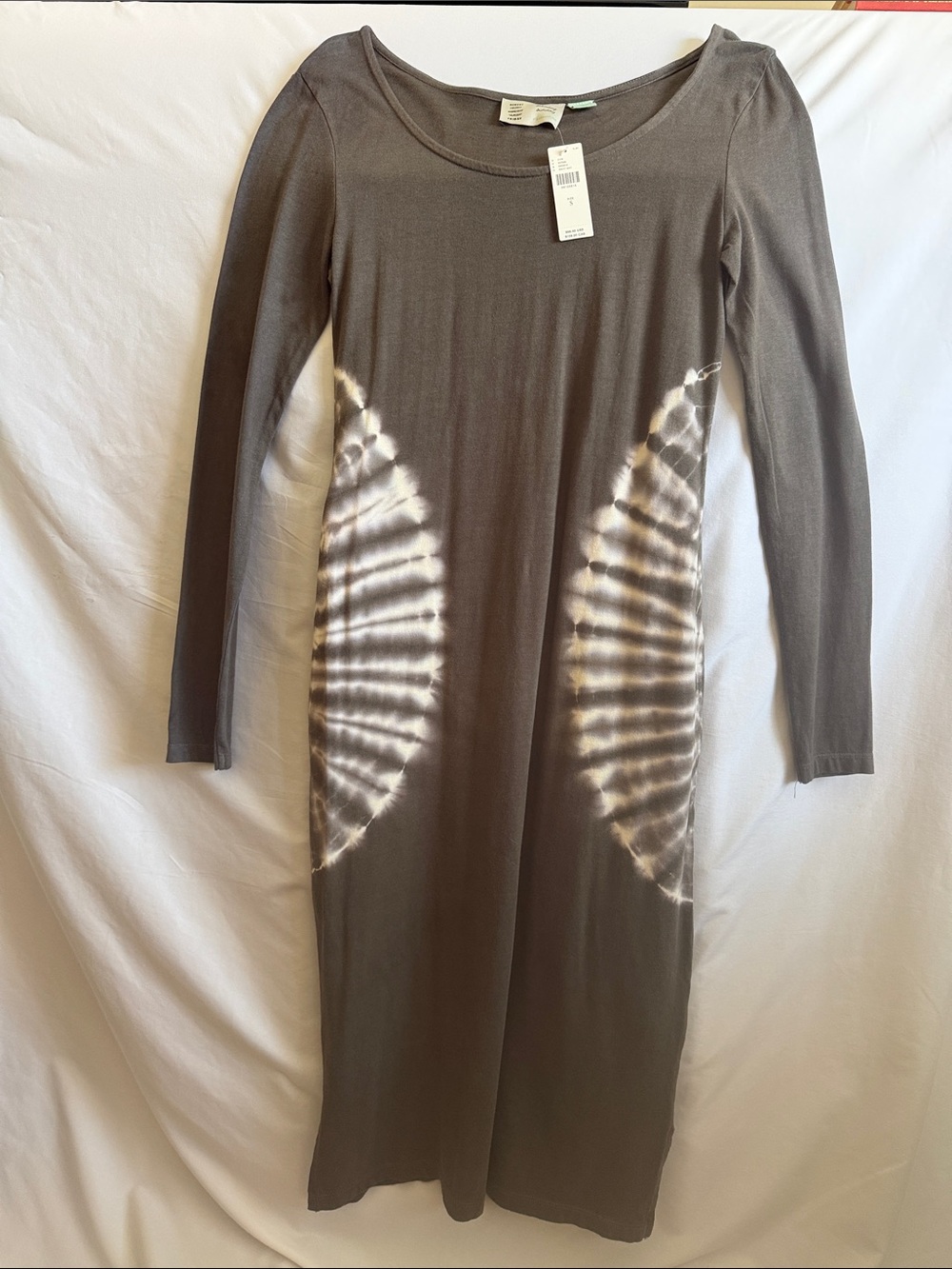 Long-Sleeve olive green Tie-Dye knit Midi Dress